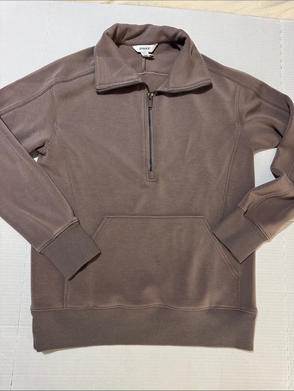 SPANX Women's Half-Zip Pullover in Taupe size XS (149)